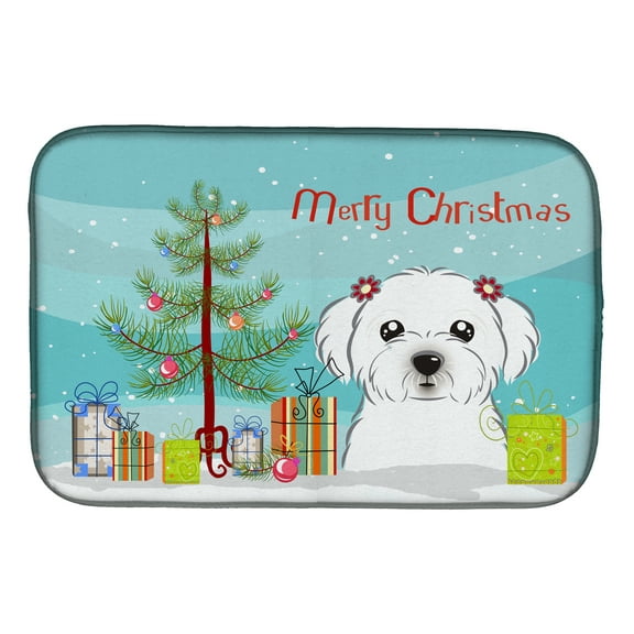 Christmas Tree and Maltese Dish Drying Mat