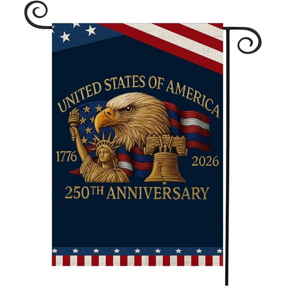 250 Years America Garden Flag,250th Anniversary USA Patriotic Flag Double-Sided Flag with Eagle Liberty Bell Statue of Liberty,1776-2026 Commemorative,12 x 18 Inch