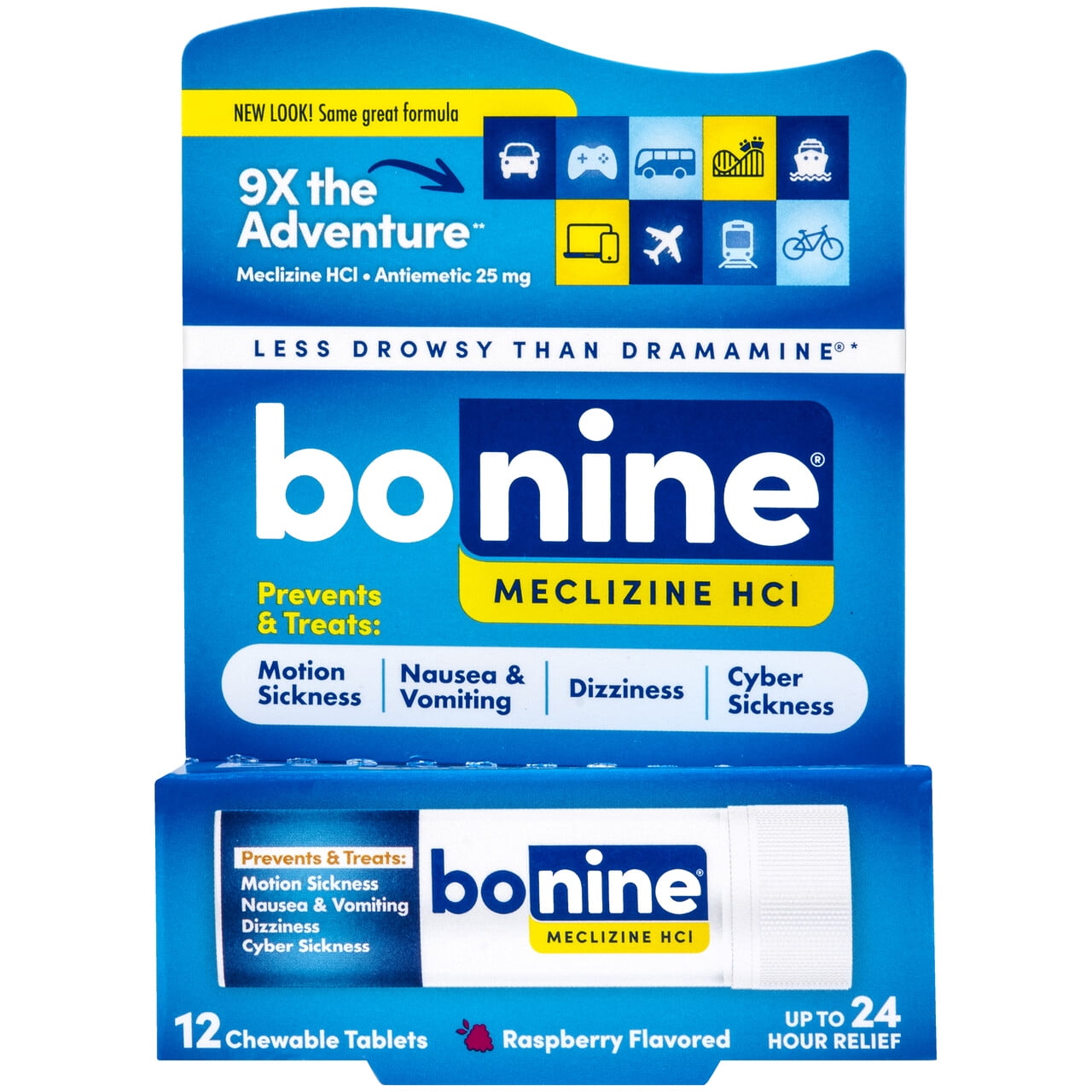 (3 pack) Bonine Raspberry Chewable Motion Sickness Relief Tablets, 12 Count