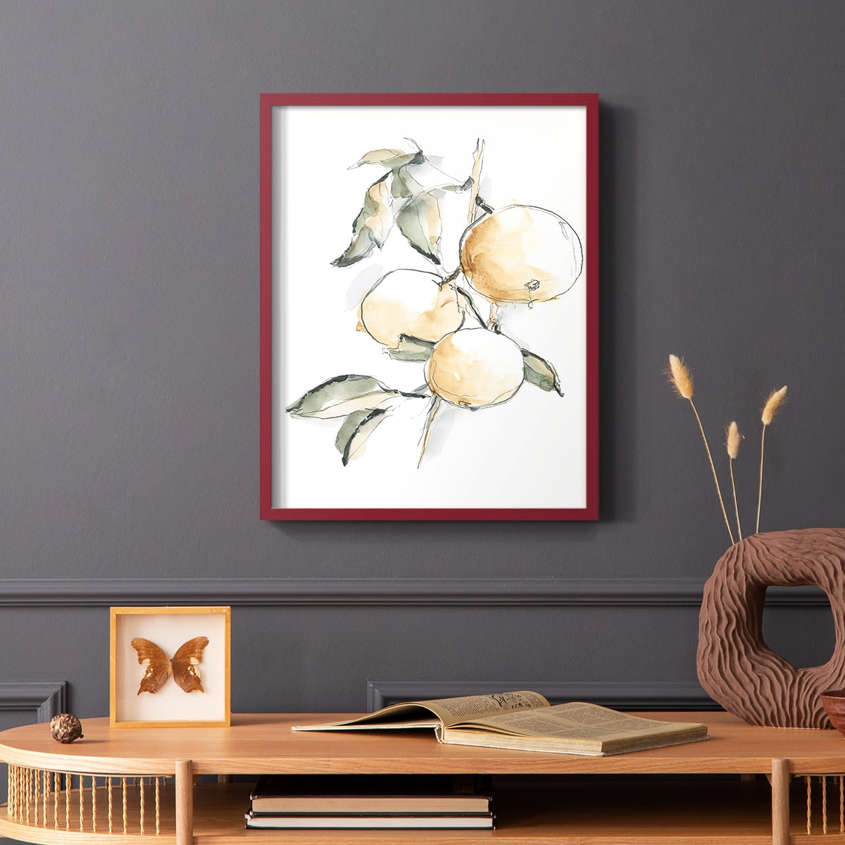 Watercolor Fruit Contour II Framed Print in Red Solid Wood 8 x 10 Framed Print