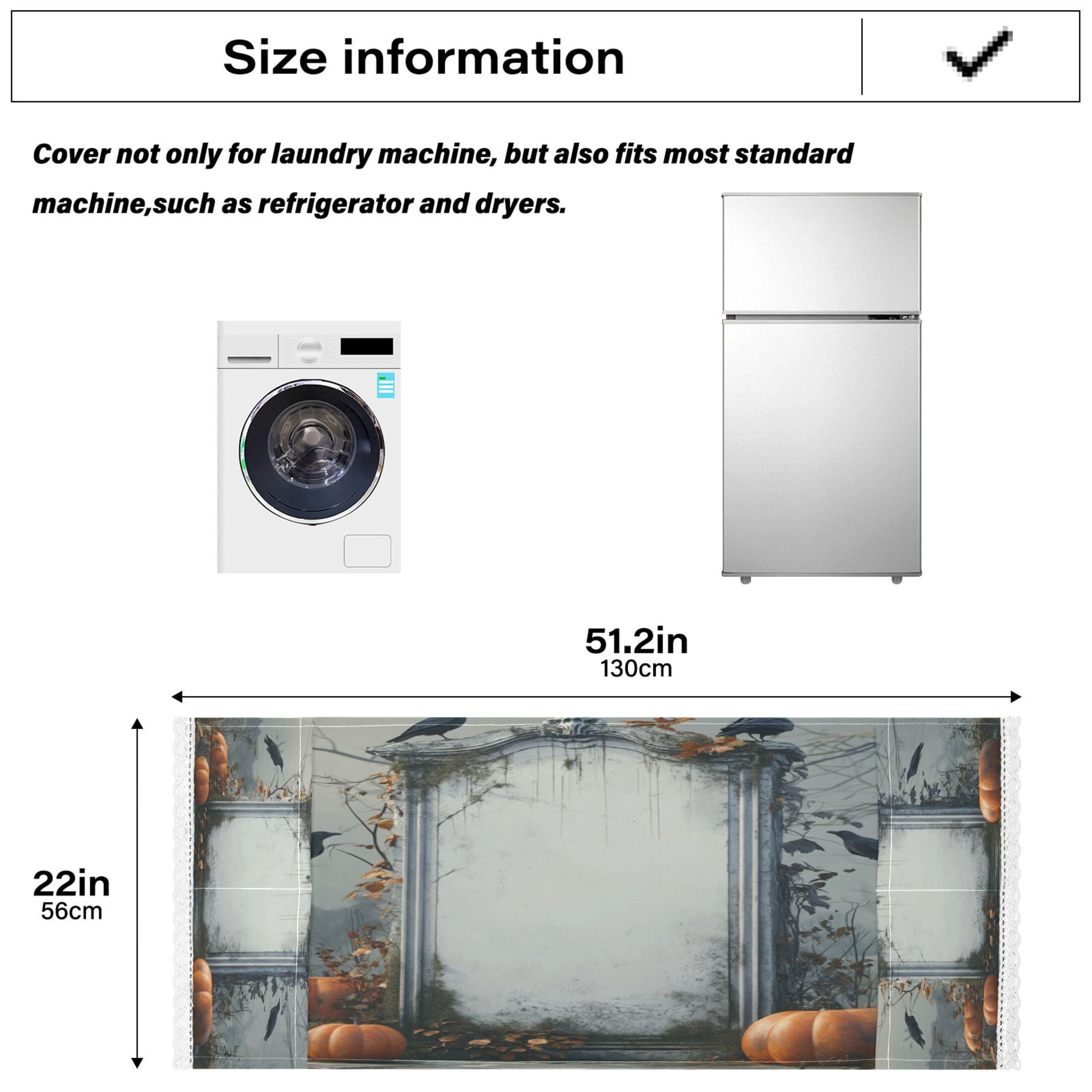White Tombstone with Pumpkins Washer and Dryer Covers Dust-Proof and Oil Resistant Fridge Cover with 4 Storage Pockets Washing Machine Top Cover for Laundry Kitchen Home 51.2 x 22 In
