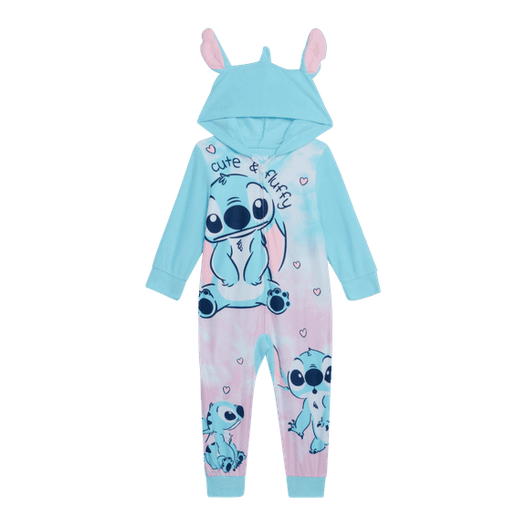Disney Girls' Pajamas - Frozen, Lilo & Stitch Soft Fleece Faux Fur Hooded Onesie Sleepwear (4-10)