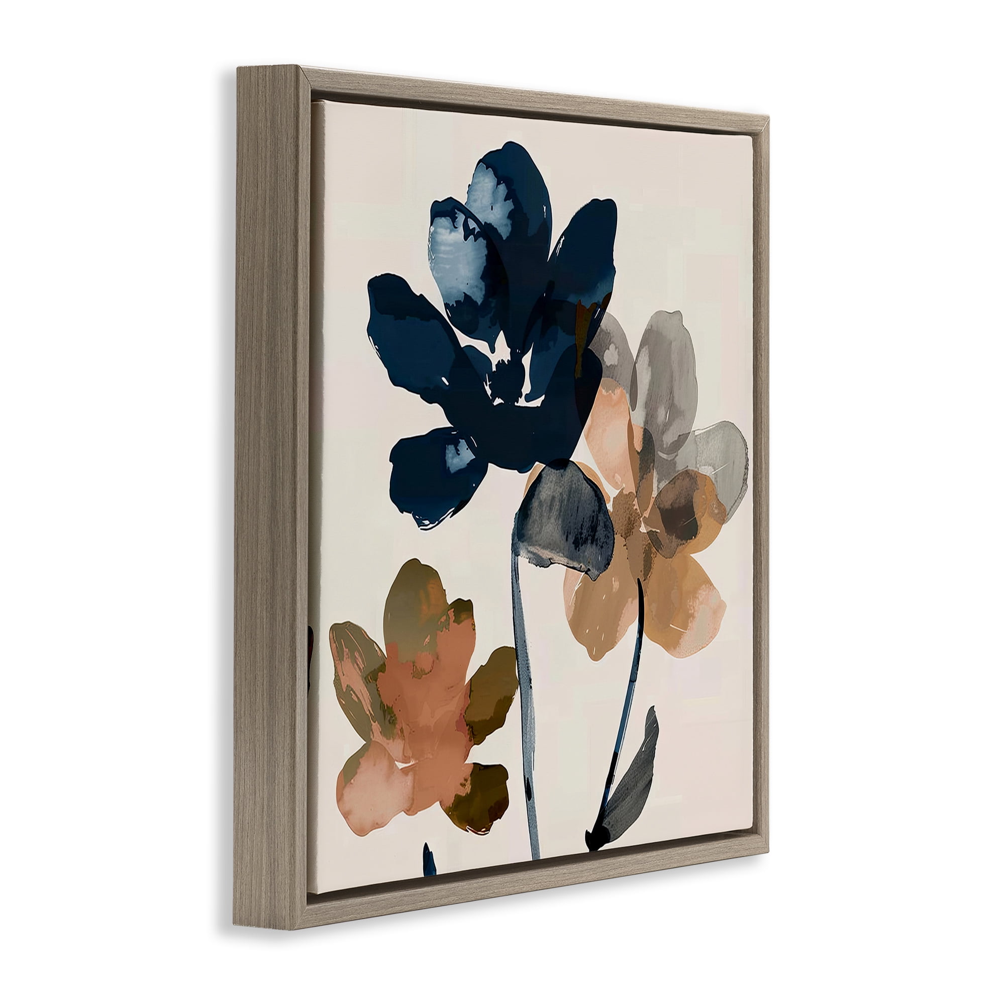 Stupell Industries Abstract Earth Tone Blooms Plants & Flowers Painting Brown Floater Framed Canvas Art Print Wall Art, 18 x 18