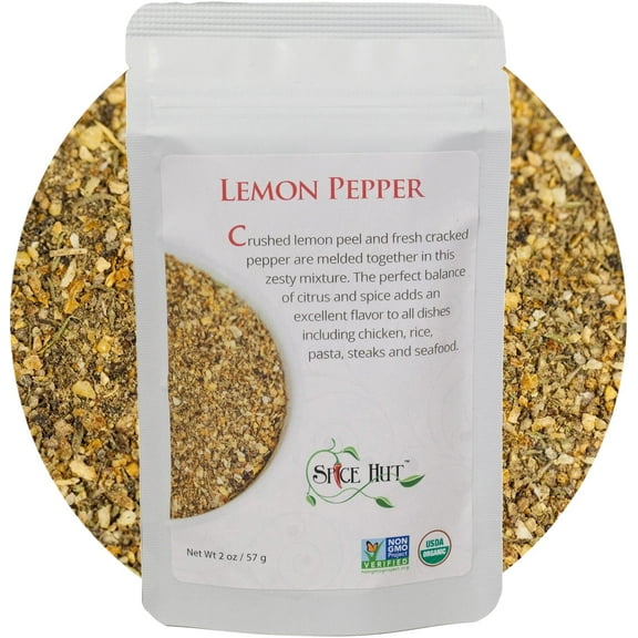 The Spice Hut - Lemon Pepper Seasoning - Organic, Salt-Free Seasoning - Spice Blend for Chicken, Wings, and Veggies, Vegan, Gluten-Free, Keto -NO MSG- 2oz Resealable Pouch