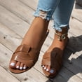 thumbnail image 4 of Slides for Women Fashion Splice Open Toe Sandals Casual Summer Beach Flat Shoes Comfortable Soft Leather Slip on Slippers Brown Size 7, 4 of 7