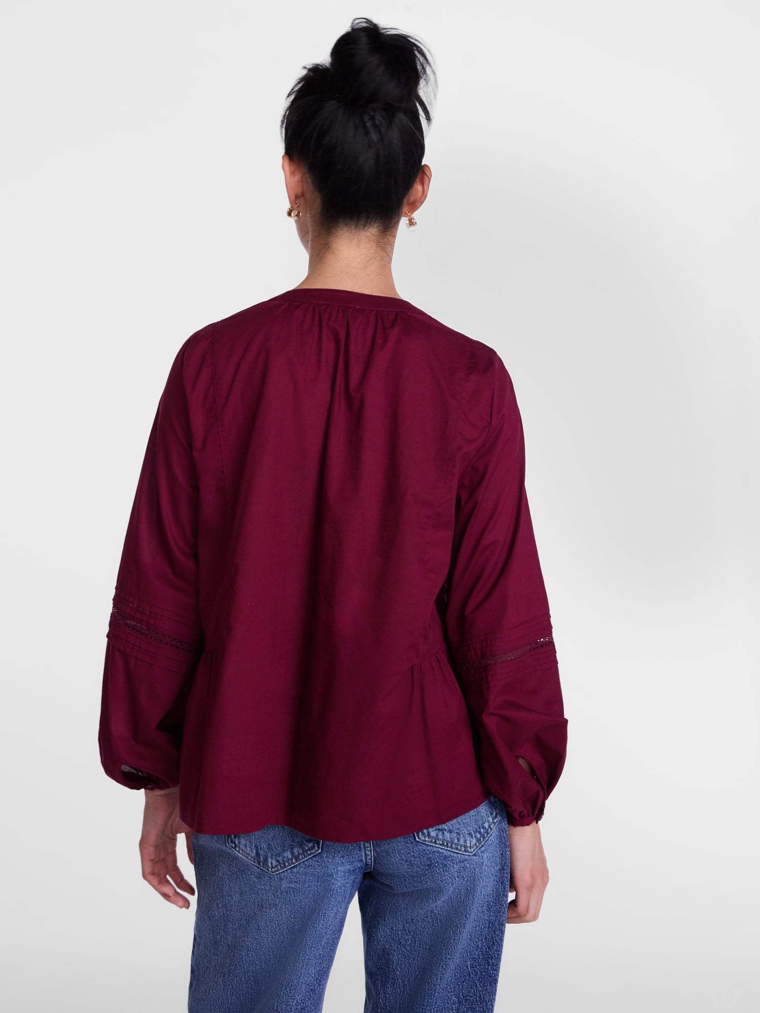 Scenario Women's and Women's Plus Embroidery Top with Lace Inserts, Sizes XS-4X