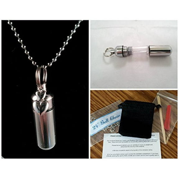 Complete DOUBLE-HEART CREMATION URN SET with Engraved Heart - Includes Velvet Pouch, Ball-Chain, Fill-Kit, Instructions