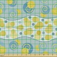 thumbnail image 2 of Abstract Fabric by the Yard, Wavy Stripes Lines Circles Dots Round Ovals Pastel Geometric, Decorative Upholstery Fabric for Chairs & Home Accents, Mustard and Blue Grey by Ambesonne, 2 of 5