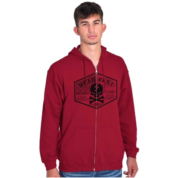 Hold Fast Freedom Flag Skull Bones Zip Up Hoodie Men's Women's Brisco Brands S