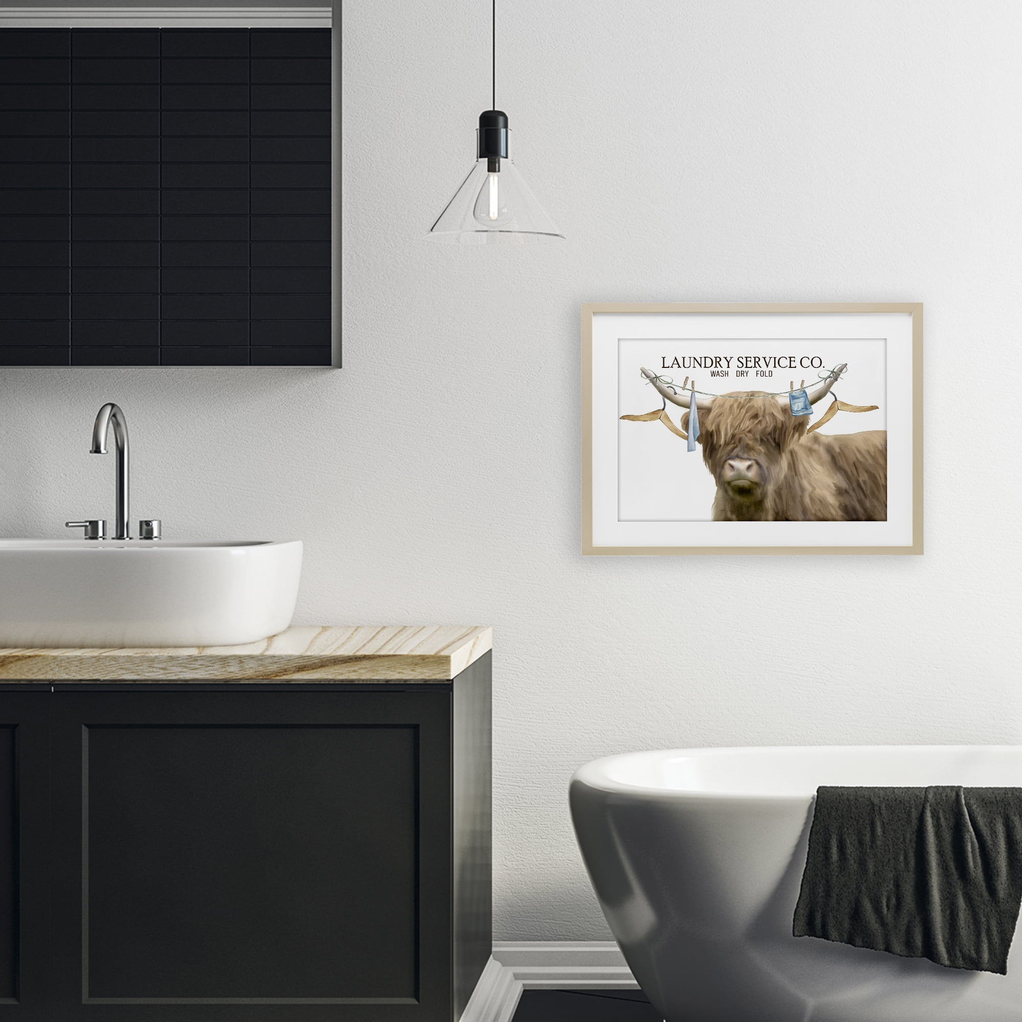 Laundry Service Cattle Birch Framed Print Under Glass, design by Kim Allen
