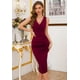thumbnail image 5 of Vestido IHOT Cocktail Party con cuello en V fruncido, color rojo vino, 5 of 7