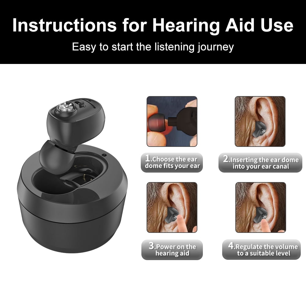 HIBRIQ Rechargeable Invisible Hearing Aids with Charging Base & Noise Cancelling for Seniors HH-1607
