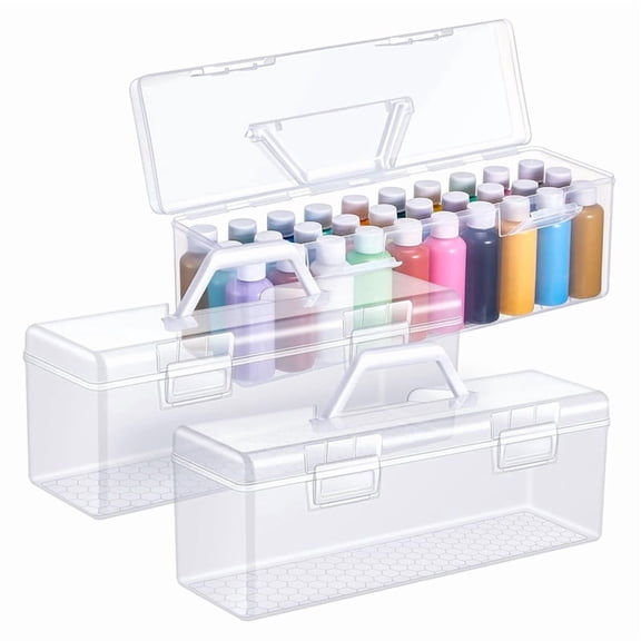3 Pcs Paint Storage Box for 2 Fl. Oz Acrylic Paints, Portable Craft Art Organizer with Handle, 30 Bottles White