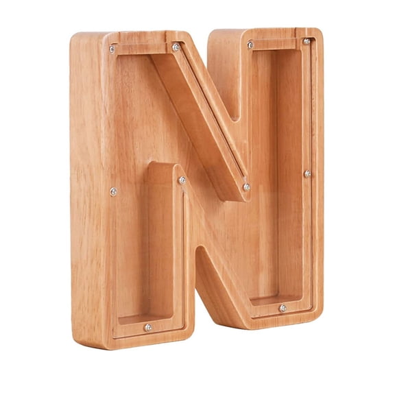 Personalized Alphabet Money Box Wood Letter Piggy Bank Bill Bank Birthday Gift Christmas Present Home Decoration For Kids Girls Boys Adults-N-18*3*18cm