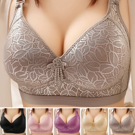 

rygai Women Bra with Chest Pad No Steel Ring Thin Breathable Adjustable Casual Wear Plus Size Push-up Padded Bra Women Underwear Women Clothing Black L