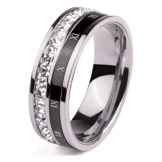 QualitChoice Ring Roman Numerals Jewelry Fashion Carbon Wedding Charm Couple Inlay Polished Rings Simple Personality Golden Steel Color 8# 1Set