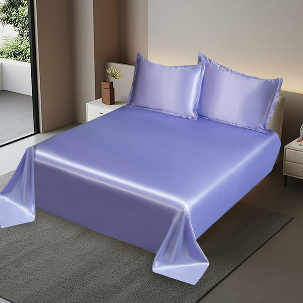 Decoración del hogar, dosel y caminos de cama, cubrecamas, sábanas, sábana de color liso, seda de hielo, lavado de verano, sábana de seda con fundas de almohada, juego de sábanas de seda de hielo de 3
