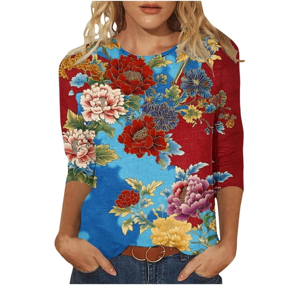 250th Anniversary USA Shirt for Women 3/4 Sleeve 4th of July Tunic Tops Ladies Patriotic American Flag Blouse Independence Day Gift Multicolor 10 XXL