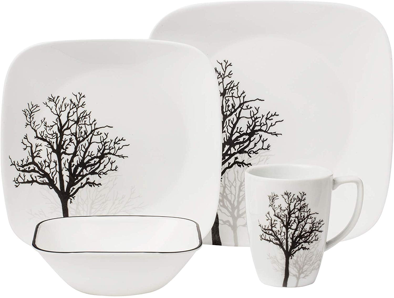 Corelle TIMBER SHADOWS Porcelain 8 3/4" SPOON REST *Black Grey Leafless Branches