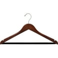 thumbnail image 2 of Wood Suit Hanger w/ Velvet Non-Slip Bar, Box of 25 Space Saving 17 Inch Flat Wooden Hangers w/ Walnut Finish & Chrome Hook & Notches for Shirt Dress or Pants by International Hanger, 2 of 5