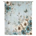 thumbnail image 2 of Farmhouse Teal Tulips Sheer Curtains 96 Inch Length, Light Filtering Voile Curtain Panel, Vintage Floral Spring Summer Blue Rod Pocket Drapes Window Treatments for Living Room Bedroom 52"x96", 2 of 9