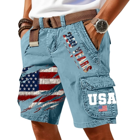 250 Anniversary USA Shorts Men American Flag Patriotic Cargo Shorts with Multi Pockets 1776-Vintage Cargo Short Blue L