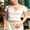 thumbnail image 4 of Femmes Recadrage Manches Courtes Tops Dentelle Patchwork Été T-Shirts de Base, 4 of 8