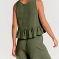 thumbnail image 5 of Aoujea 2 Piece Outfits for Women Plus Size Lounge Matching Sets Solid Outfits Linen Ruffle Crop Square Neck Sleeveless Tank Tops And Short Pants Tracksuits Suit Two Piece Summer Sets, 5 of 8