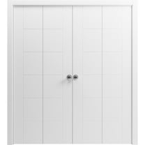 Sliding Closet Double Bi-fold Doors 72 x 80 inches | Mela 0716 Painted White | Sturdy Tracks Moldings Trims Hardware Set | Wood Solid Bedroom Wardrobe Doors