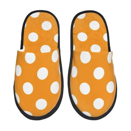 

Honeii Orange And White Polka Dot Print Furry Slippers Bedroom Slippers for Women and Men Fuzzy Plush Comfy Faux Fur Lined Slide Shoes -Medium