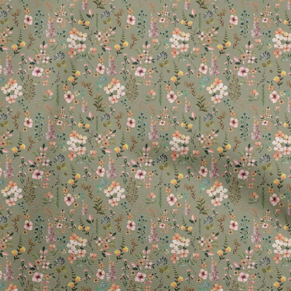 oneOone Cotton Cambric Olive Green Fabric Florals Quilting Supplies Print Sewing Fabric By The Yard 42 Inch Wide