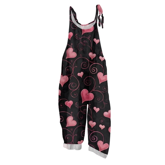 Fgvctg Valentine's Day Womens Overalls Wide Leg Pant Date Night Spaghetti Straps Trendy Love Heart Print Jumpsuit Sleeveless Bib Overalls Sprimg Rompers Clothes With Pockets Navy 4XL