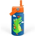 thumbnail image 2 of Crocodile Water Bottle - Kids Water Bottle with Straw Lid - 12 Oz Insulated Stainless Steel Water Bottles for Toddlers Kid Boys - Travel Cup for School Sports, 2 of 5