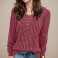 thumbnail image 2 of NINGMENG Womens Tops Solid Color Long Sleeve Tunic Crew Neck Sweaters Trendy Tops Pullover Tee Shirts Activewear,Red,L, 2 of 5