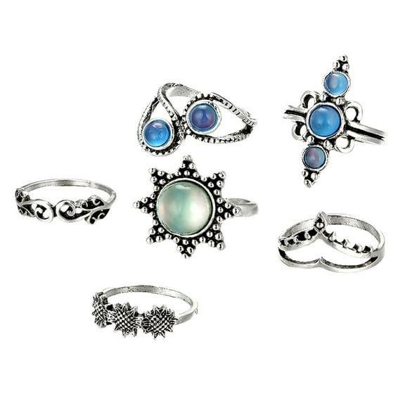 Wioihee 6pcs/Set Women Bohemian Vintage Stack Rings Above Knuckle Rings Set