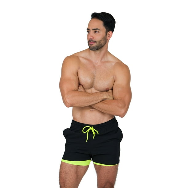 Traje de bano negro hombre short con licra interna Gym Swim GSS101 Traje de bano Maxima comodidad Walmart en linea