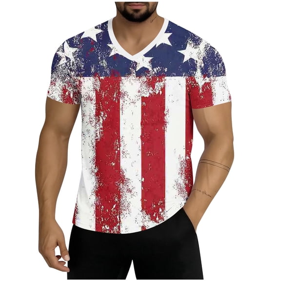 Guluxicc Men's 4th of July T Shirts V Neck Summer T-Shirt