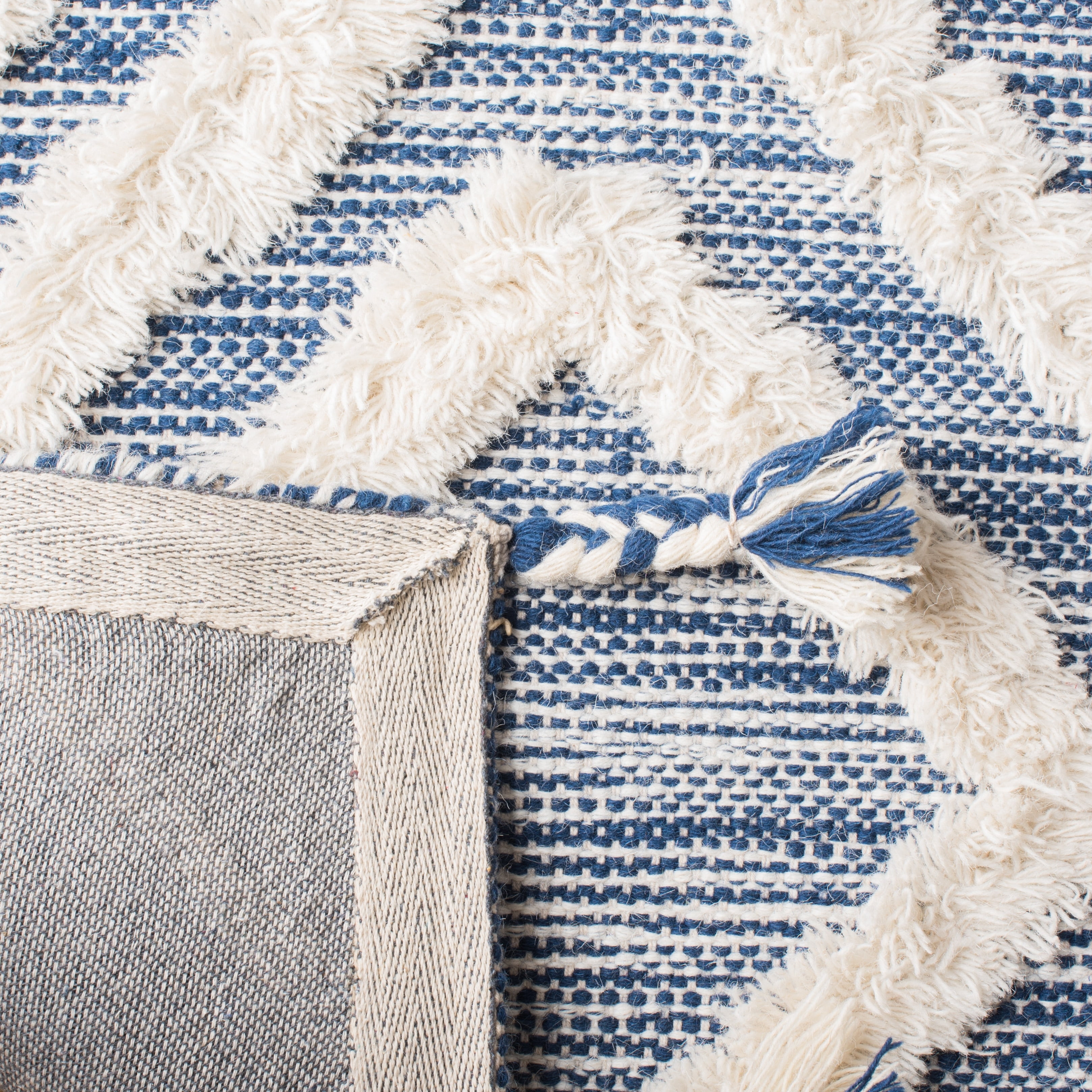 SAFAVIEH Kenya Arline Geometric Wool Area Rug, Navy/Ivory, 4' x 6'