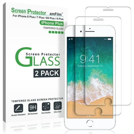 iPhone 8 Plus / 7 Plus / 6S Plus / 6 Plus amFilm Premium Tempered Glass Screen Protector (2 Pack)