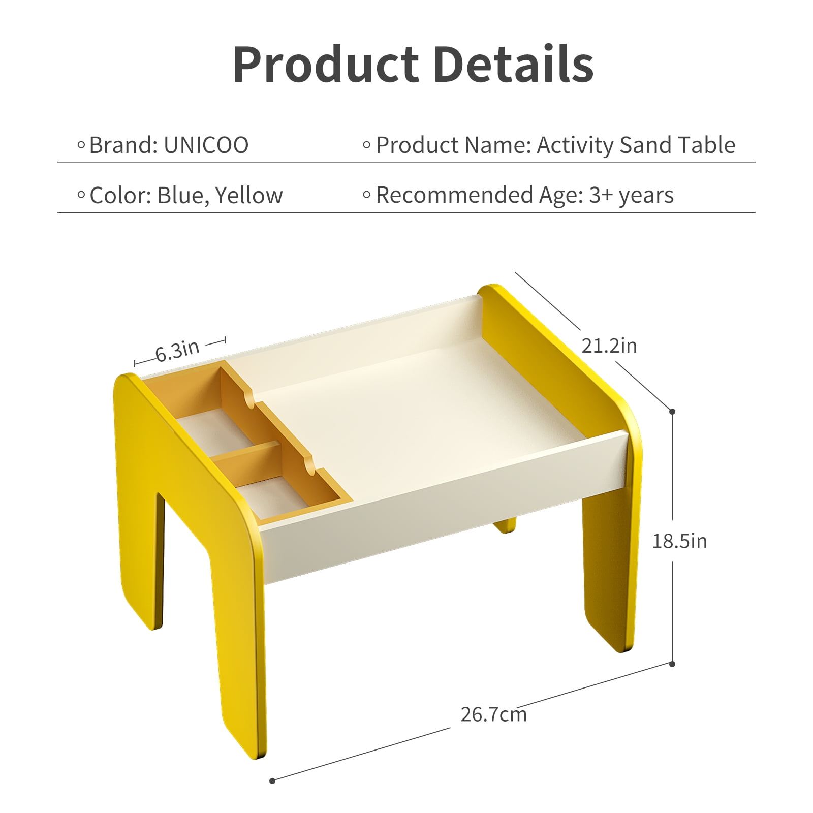 UNICOO® 5-in-1 Kids Sand & Activity Table with Play Sand, Molds & Building Blocks | Sensory Play Table, Study Desk & Storage for Toddlers | Kids Summer Indoor & Outdoor Games (Yellow)