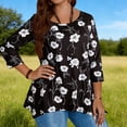 thumbnail image 2 of Fesfesfes Women's Plus Size Tops Trendy Color Blocked Three-Quarter Sleeves Classic Round Neck T-shirt Loose Comfy Easy Pairing with Jeans, 2 of 8