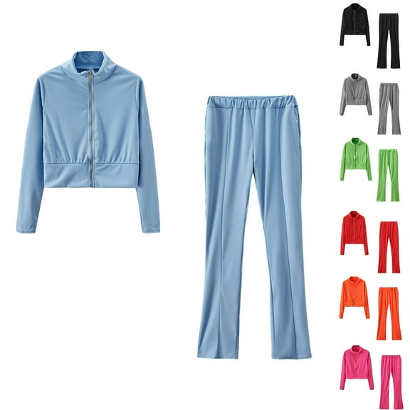 XIAOFFENN Tracksuit For Women,Women's 2023 Fall Two Piece Outfit Long Sleeve Oversized Hoodie Long Pants Tracksuit Sweatsuits Jogger Set Light Blue L