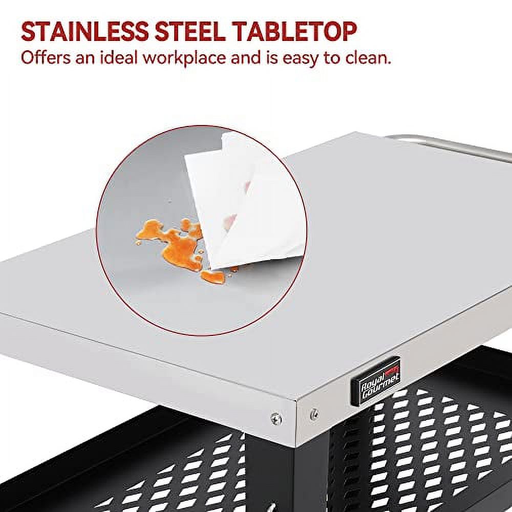 Movable 3-Shelf Grill Cart with Wheels, 33.5" L x 20" W Stainless Steel Tabletop, Multifunctional Dining Table for Pizza Oven, Food Prep, Outdoor Garden BBQ Trolley, PC-AMZ-3404S,