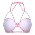 thumbnail image 4 of Eandarui Womens Shell Bikini Tops Glitter Pearl Chest Chains Halter Summer Beach Rave Party Bra Top Light Pink XXL, 4 of 6