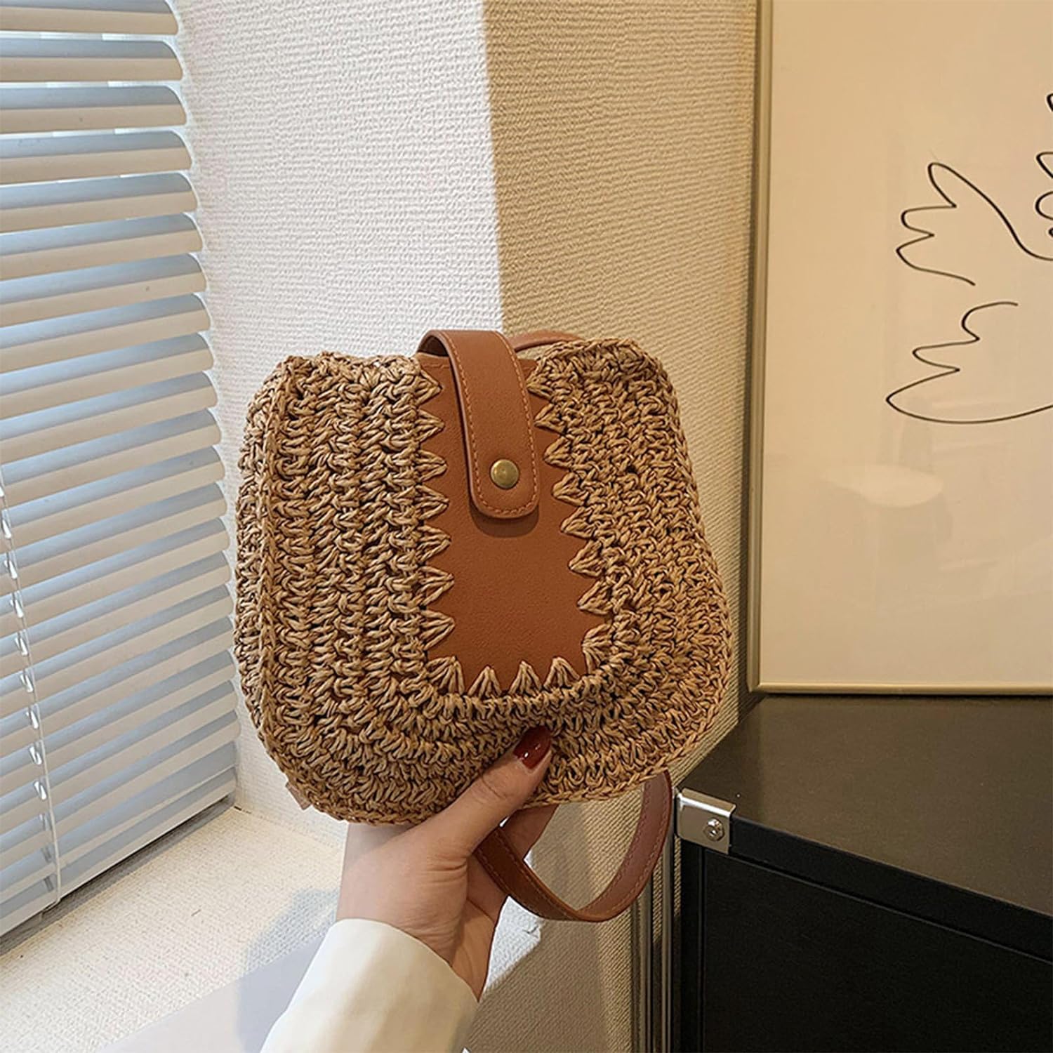 Straw Purses for Women, Summer Straw Crossbody Bag Purses Woven Straw Beach Bag for Vacation