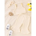 thumbnail image 3 of Raccmtaty Baby Girl Summer Outfits Solid Color Ribbed Sleeveless Tank Tops Flare Pants Headband 3Pcs Clothes Set, 3 of 9