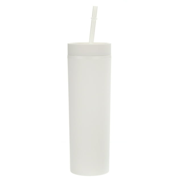 Flaco Vaso con Tapas y Pajitas, 16Oz Mate Blanco Flaco Vaso Granel, Reutilizable Pastel Acrílico Vaso, Doble Pared Plástico Vaso para Frías Calientes Bebidas, Café DIY