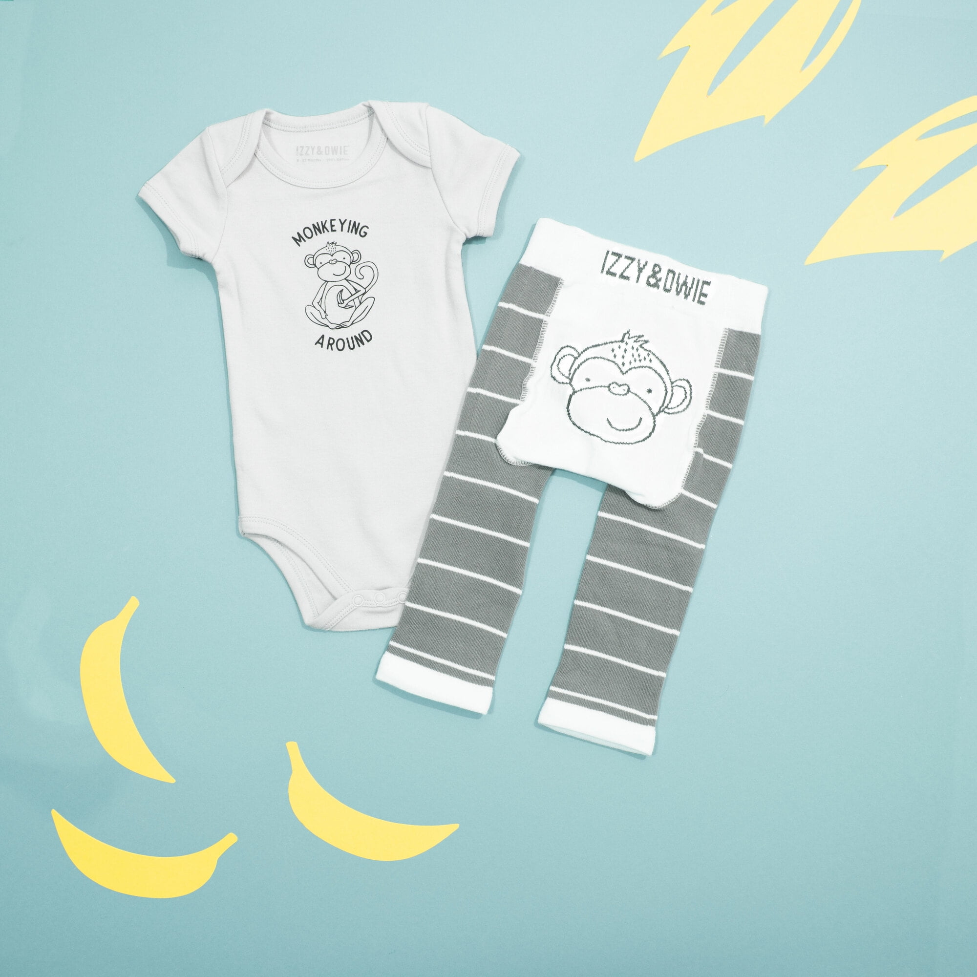 Pavilion Gift Company - Monkey - 12-24 Months Gray Onesie