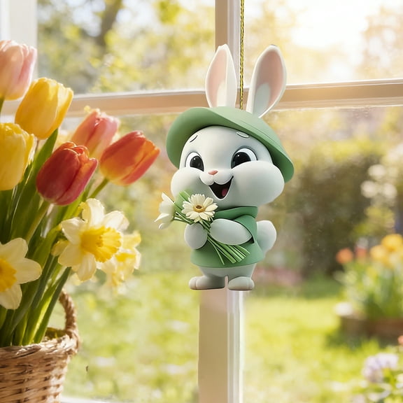 Tyidzon Easter Bunny Decorations Hanging 2D Flat Acrylic Ornaments, Happy Easter Ornaments for Home Holiday Indoor Party Decor