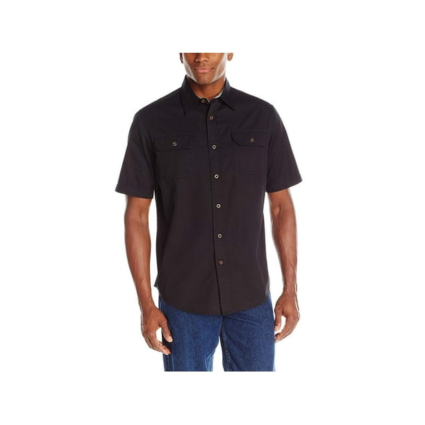Wrangler Authentics Men's Short-Sleeve Classic Woven Shirt,, Caviar, Size  Large 